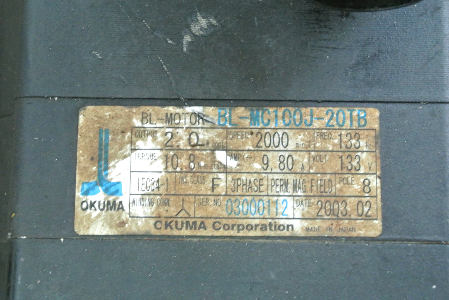 Okuma BL-MC100J-20TB ER-JF-7200D Servo Motor