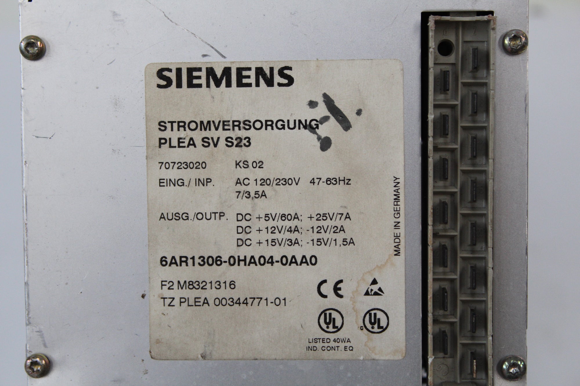 SIEMENS POWER SUPPLY 6AR1306-0HA04-0AA0