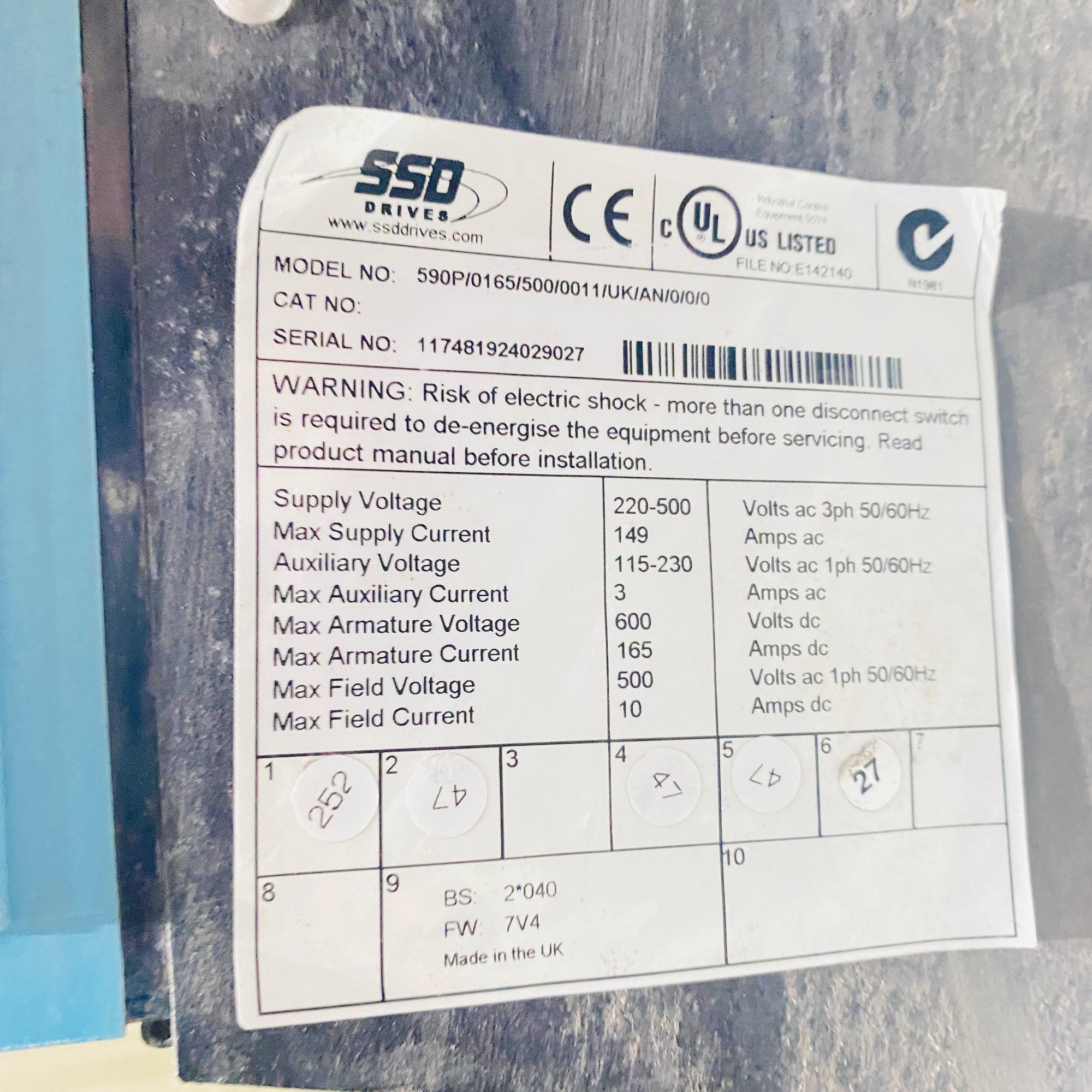 Parker 590P/0165/500/0011/UK/AN/0/0/0 Controller