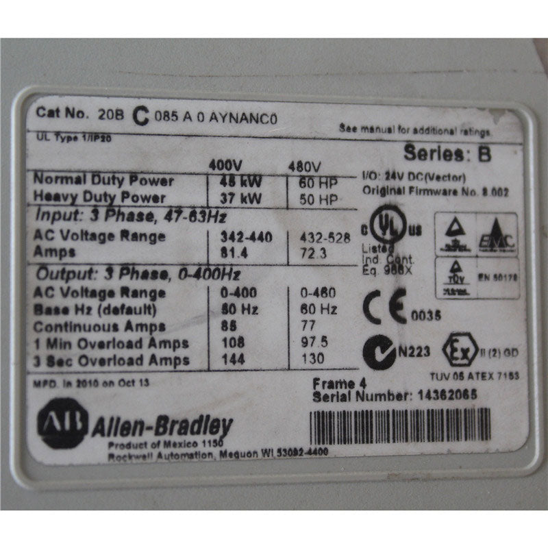 Allen Bradley 20BC085A0AYNANC0 逆變器 45kw
