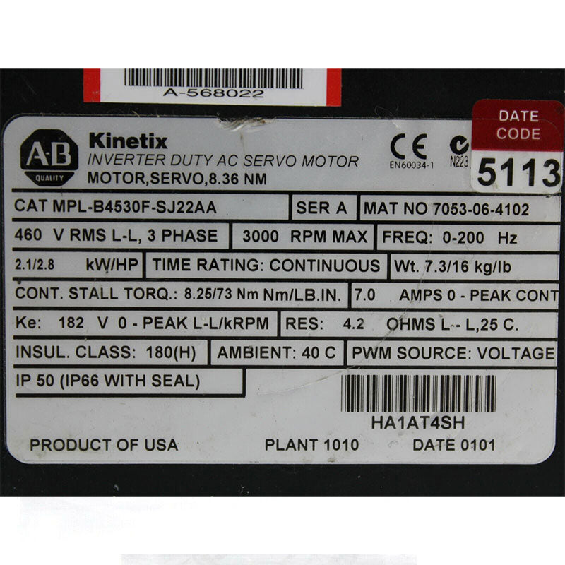艾倫·布拉德利 MPL-B4530F-SJ22AA 7053-06-4102 電機