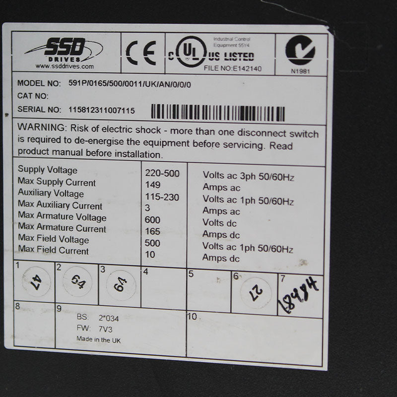 Eurotherm 591P/0165/500/0011/UK/AN/0/0/0 DC Governor 591P-53316520-P00-U4A0