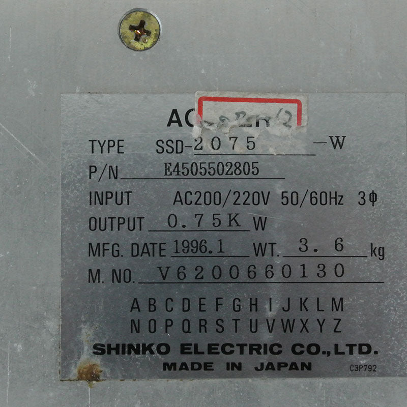 SHINKO SSD-2075-W SPP-2交流伺服驅動器