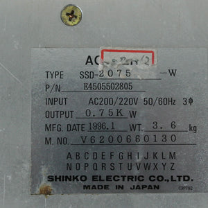 SHINKO SSD-2075-W SPP-2 AC Servo Driver