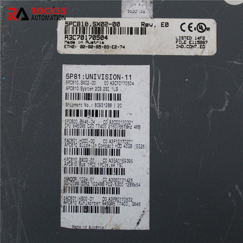 B&amp;R 5PC810.SX02-00 5P81：UNIVISION-11工業計算機