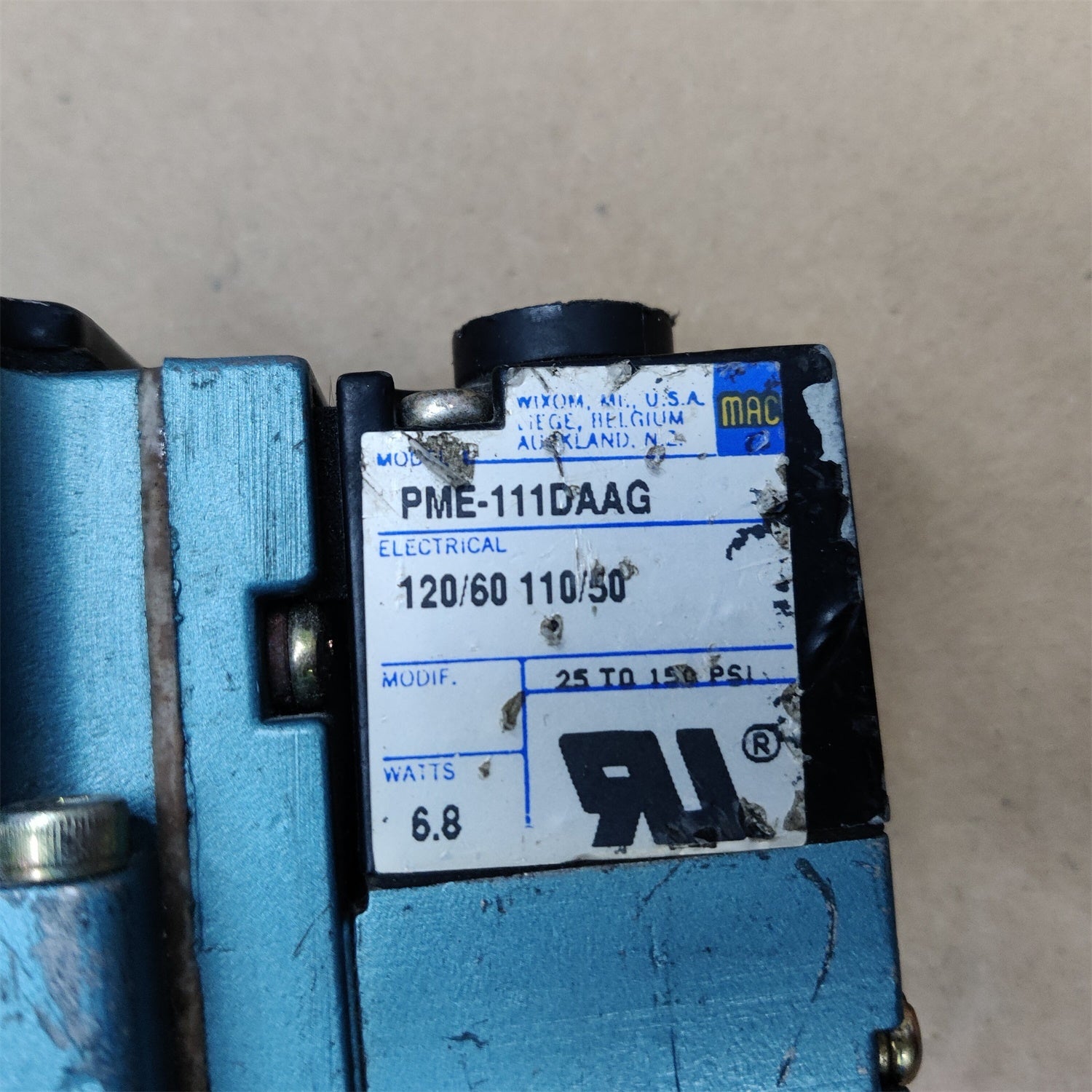 MAC Valve 6313D-000-PM-111DA Solenoid Valve, 150PSI w/ PME-111DAAG, 120V, 6.8W