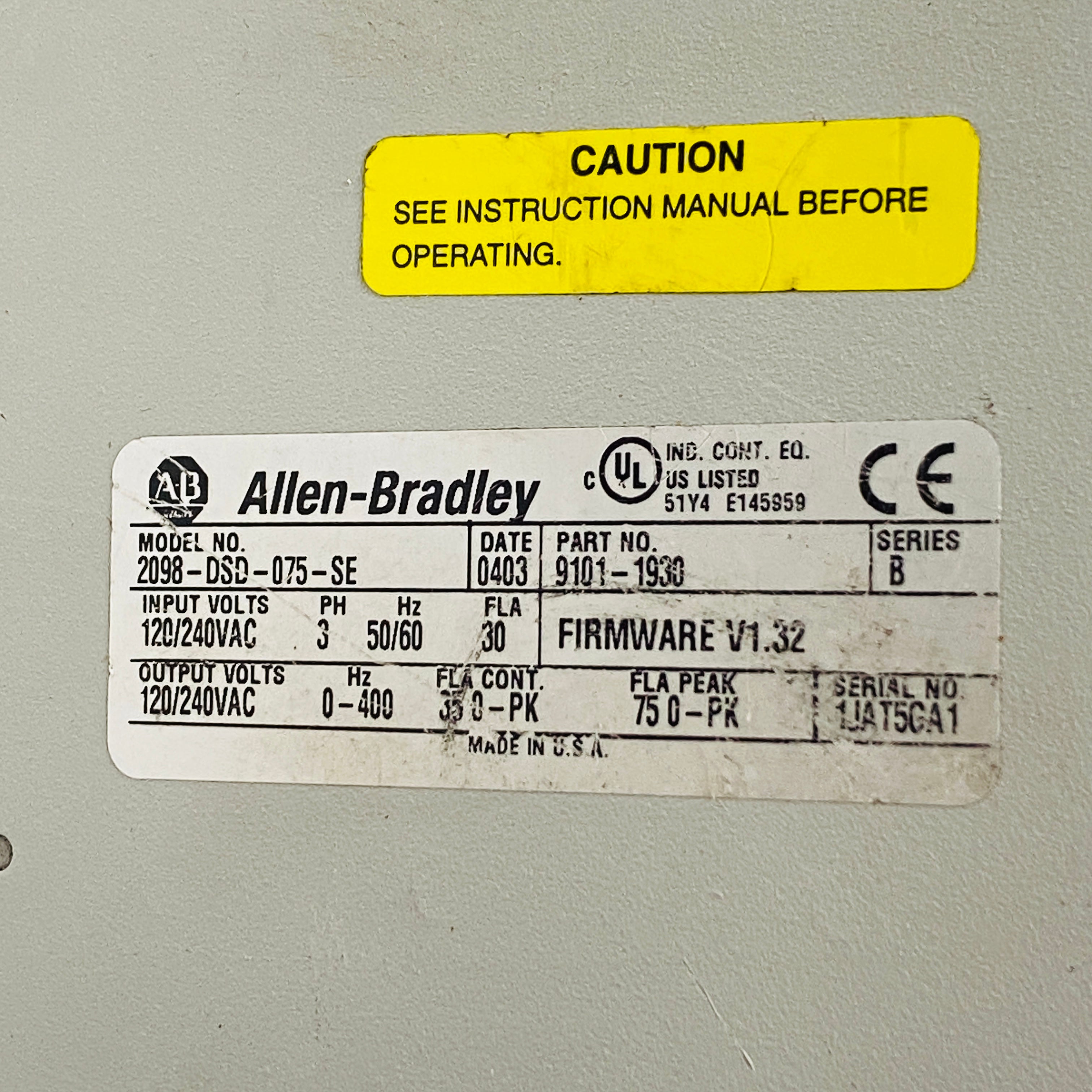 Allen Bradley 2098-DSD-075-SE Ultra 3000伺服驅動器