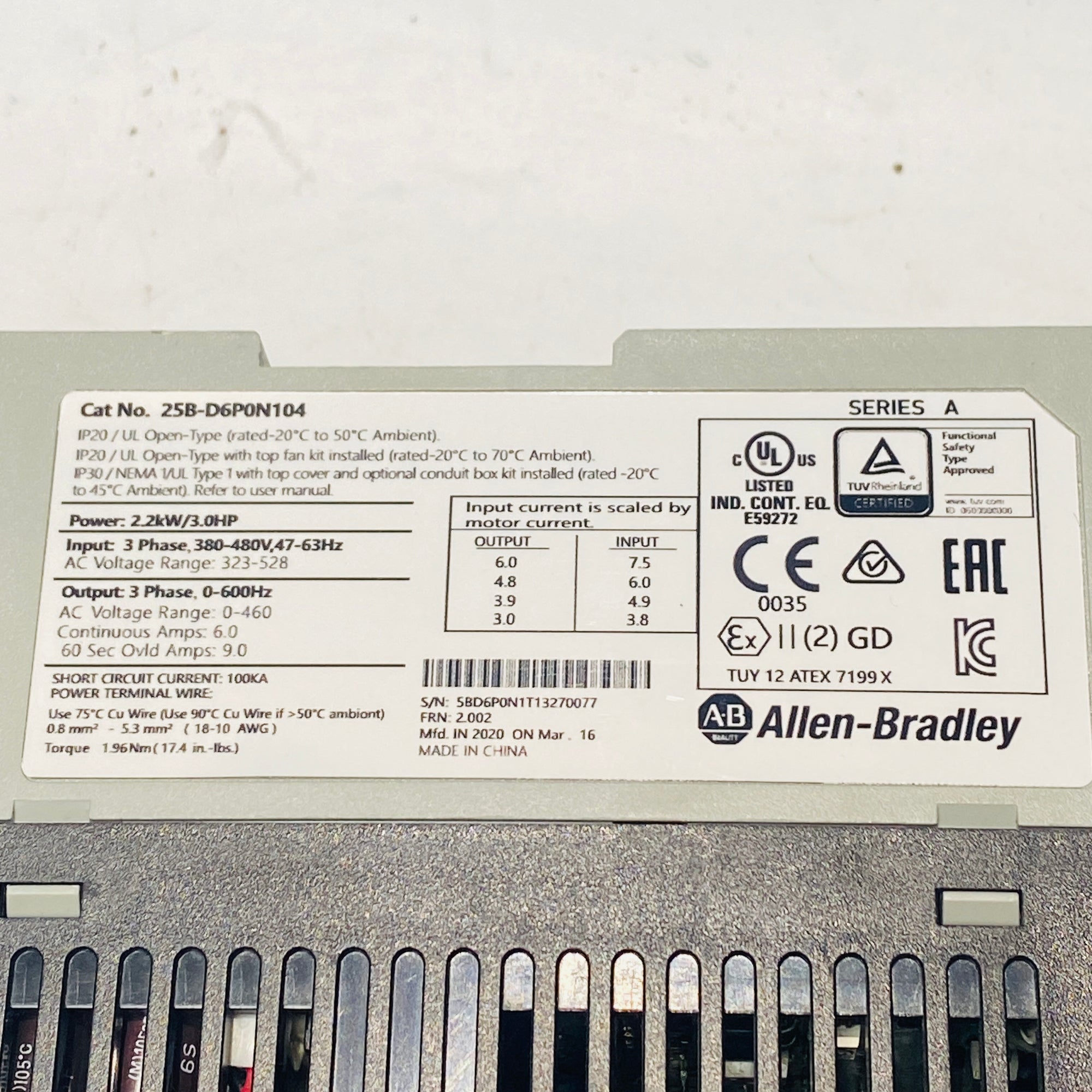 Allen Bradley 25B-D6P0N104 PowerFlex 525 交流電驅動器