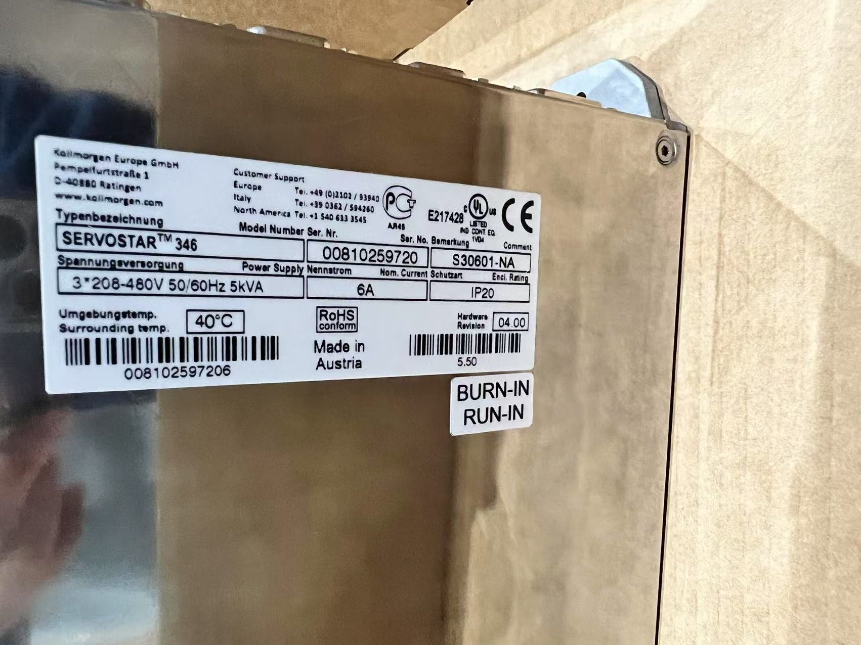 科爾摩根 SERVOSTAR TM 346 S30601-NA 伺服驅動器