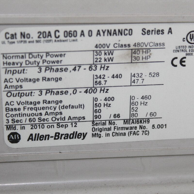Allen Bradley 20AC060A0AYNANC0 Inverter 30KW/22KW