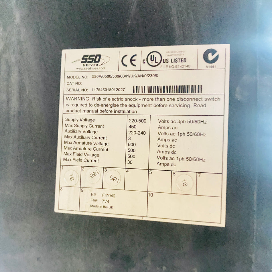 Parker 590P/0500/500/0041/UK/AN/0/230/0 DC Controller