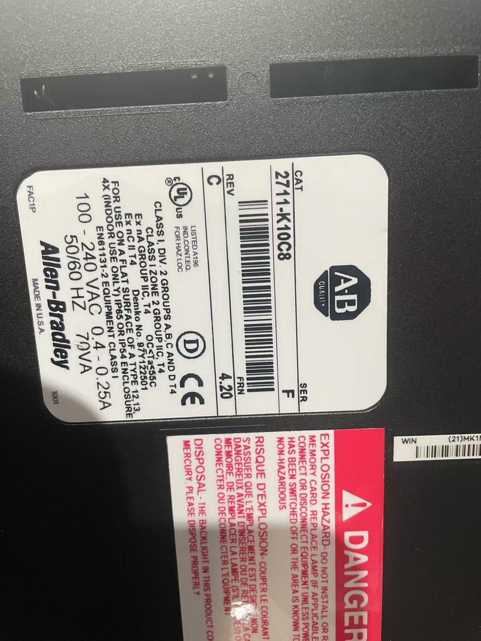 Allen Bradley 2711-K10C8 OPERATOR INTERFACE PANELVIEW 1000