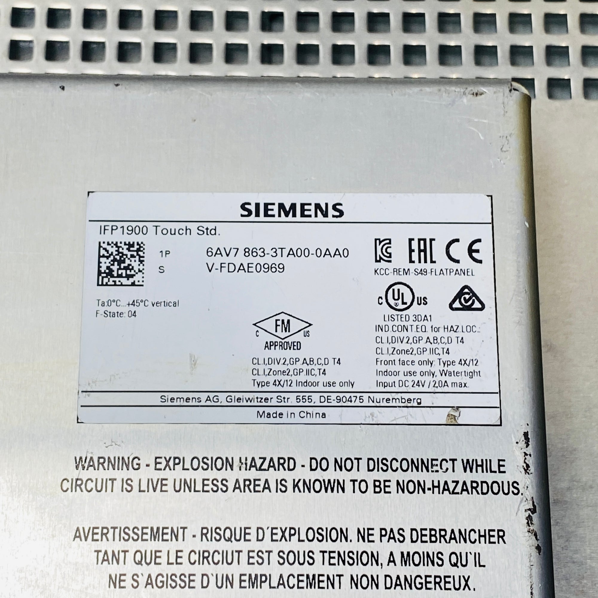 SIEMENS 6AV7863-3TA00-0AA0 Touch Screen