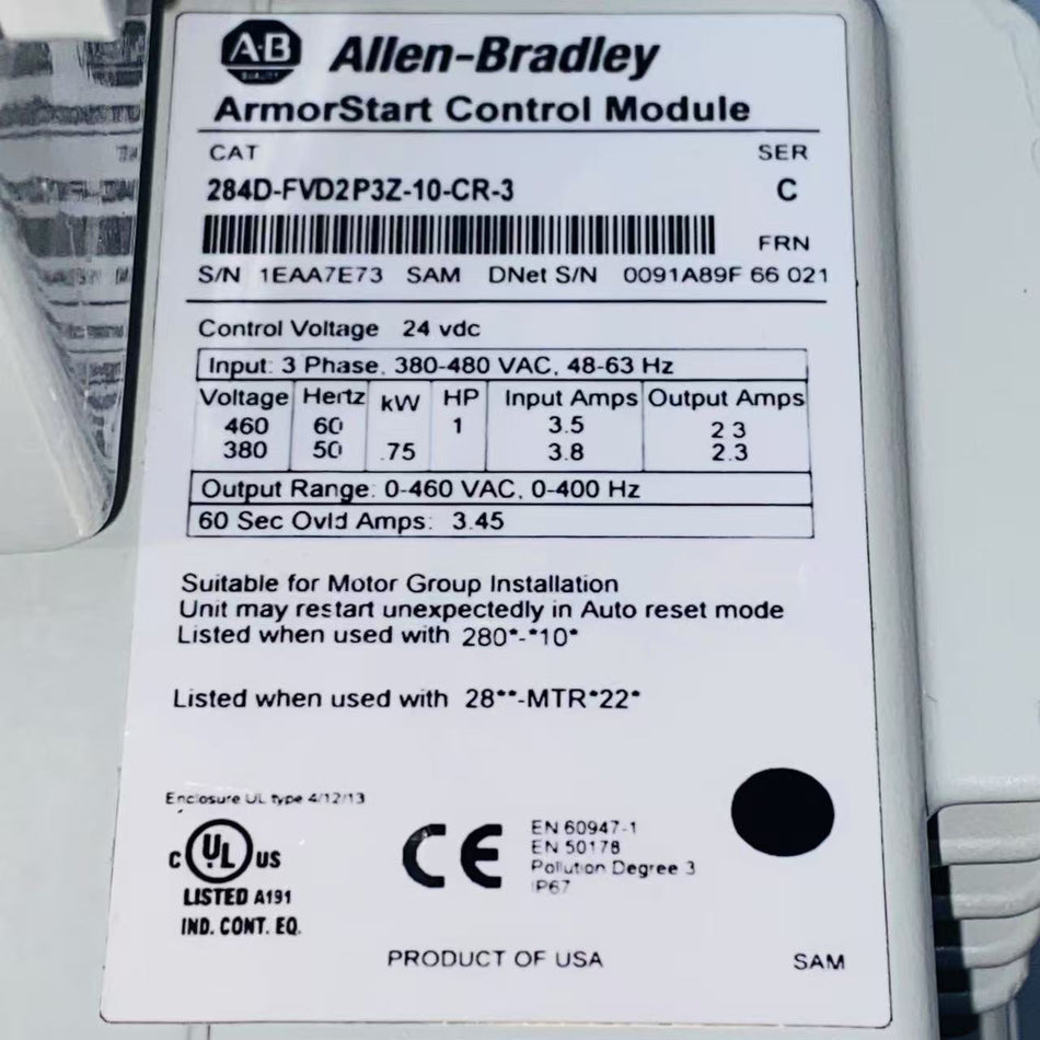ALLEN-BRADLEY 284D-FVD2P3Z-10-CR-3 ArmorStart Control Module
