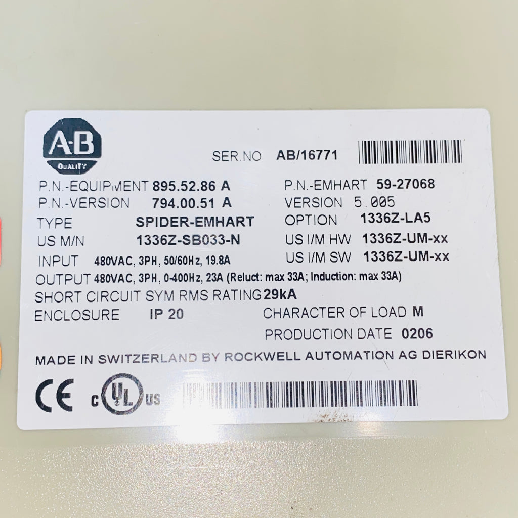 Allen Bradley 1336Z-SB033-N 1336 Spider Drive SPIDER-EMHART