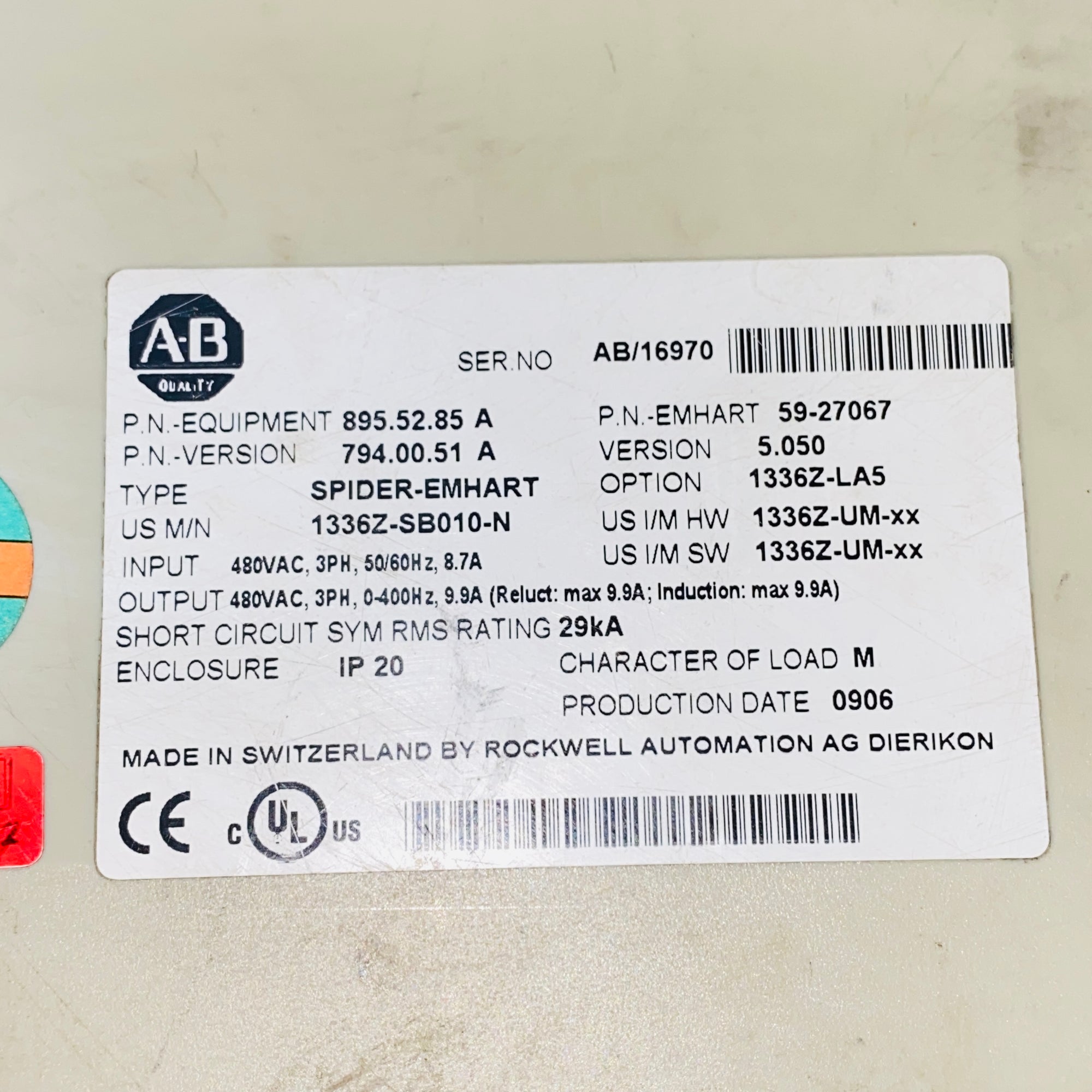 Allen Bradley 1336Z-SB010-N伺服驅動器SPIDER-EMHART
