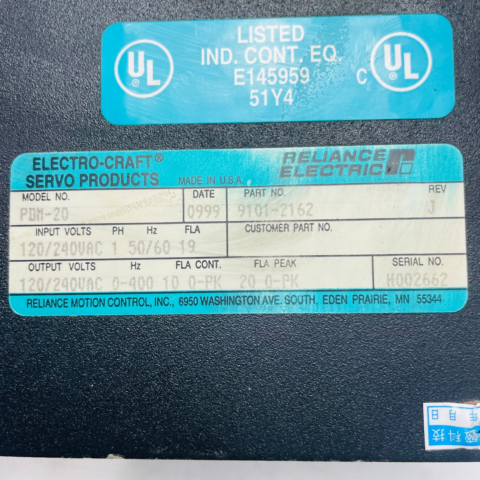 Reliance Electric PDM-20 9101-2162伺服驅動器