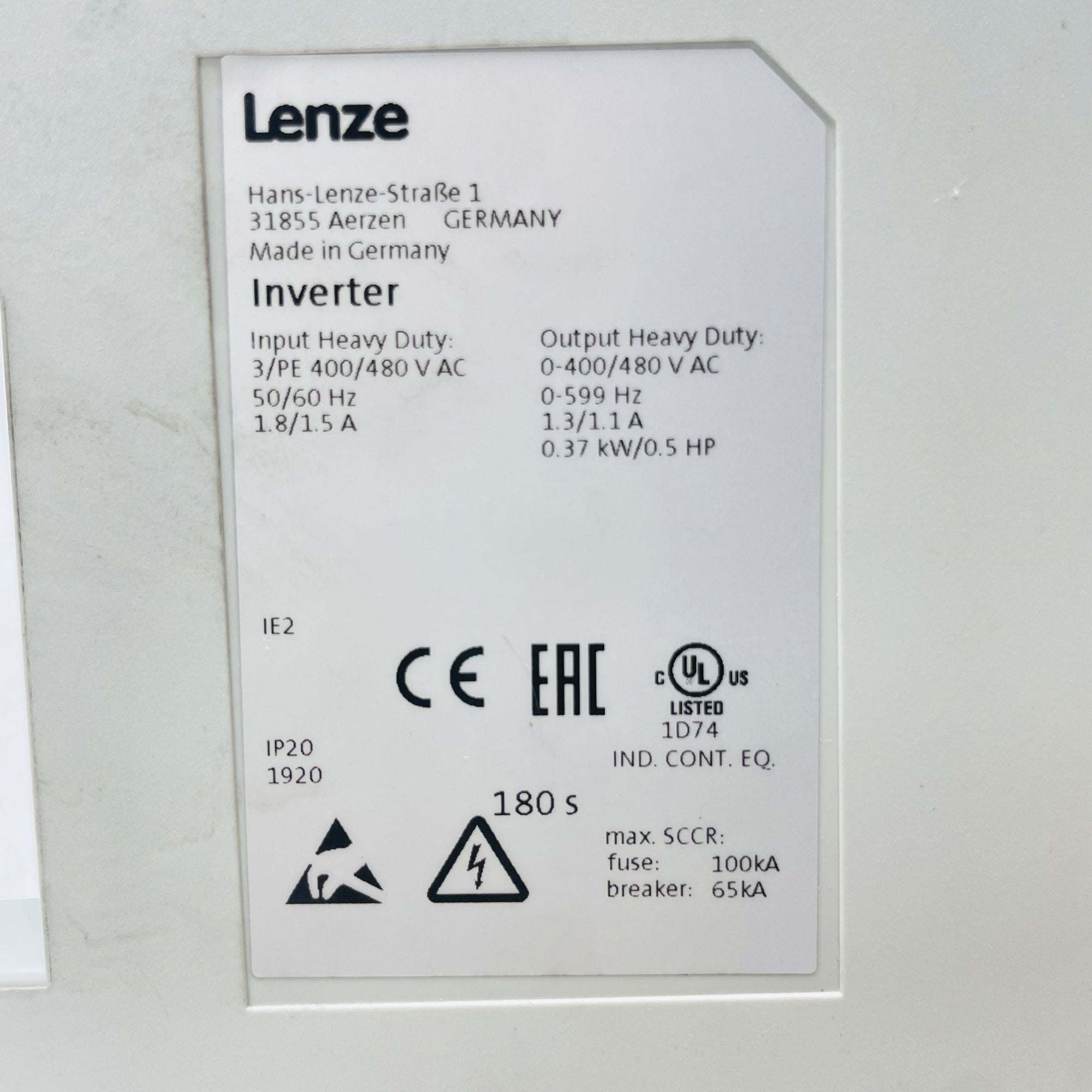 LENZE I51AE137F10V10000S Speed Controller