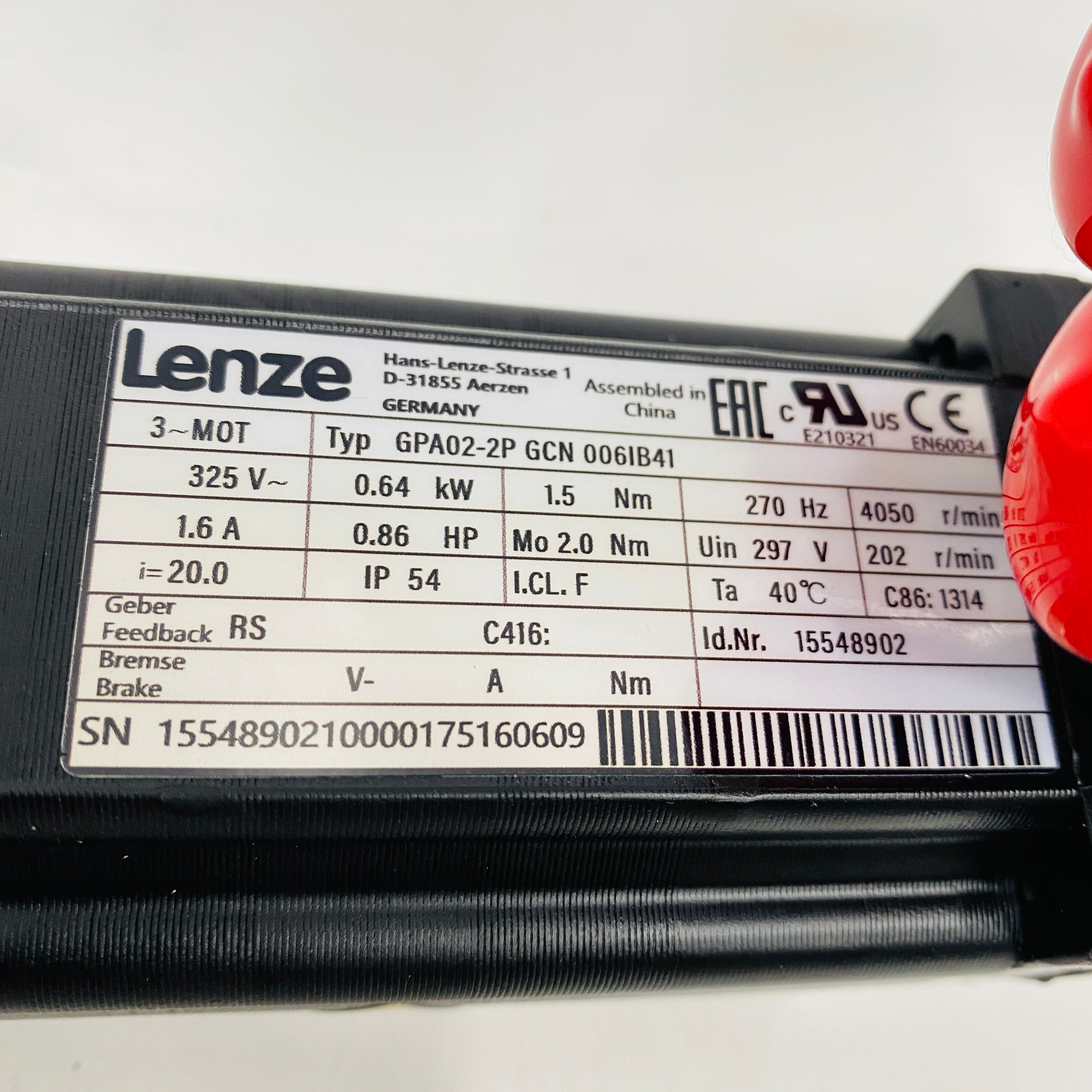 LENZE  Motor  GPA02-2PGCN006IB41 - Rockss Automation