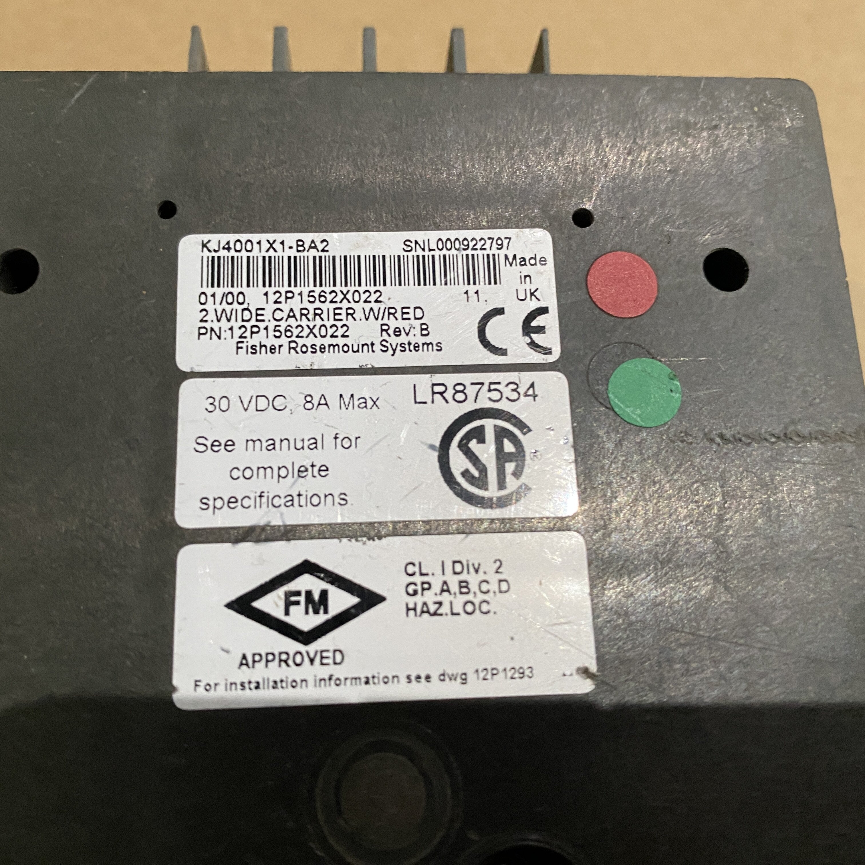 艾默生 DeltaV KJ4001X1-BA2 2 寬載體基座模組