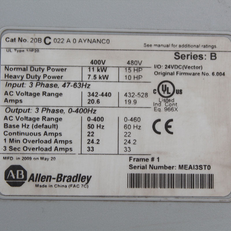 Allen Bradley 20BC022A0AYNANC0 Inverter
