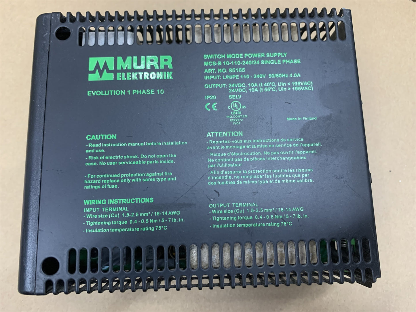 Murr Elektronik 85165 MCS-B10-110-240/24 Power Supply 85165 10A 110-240VAC to 24VDC