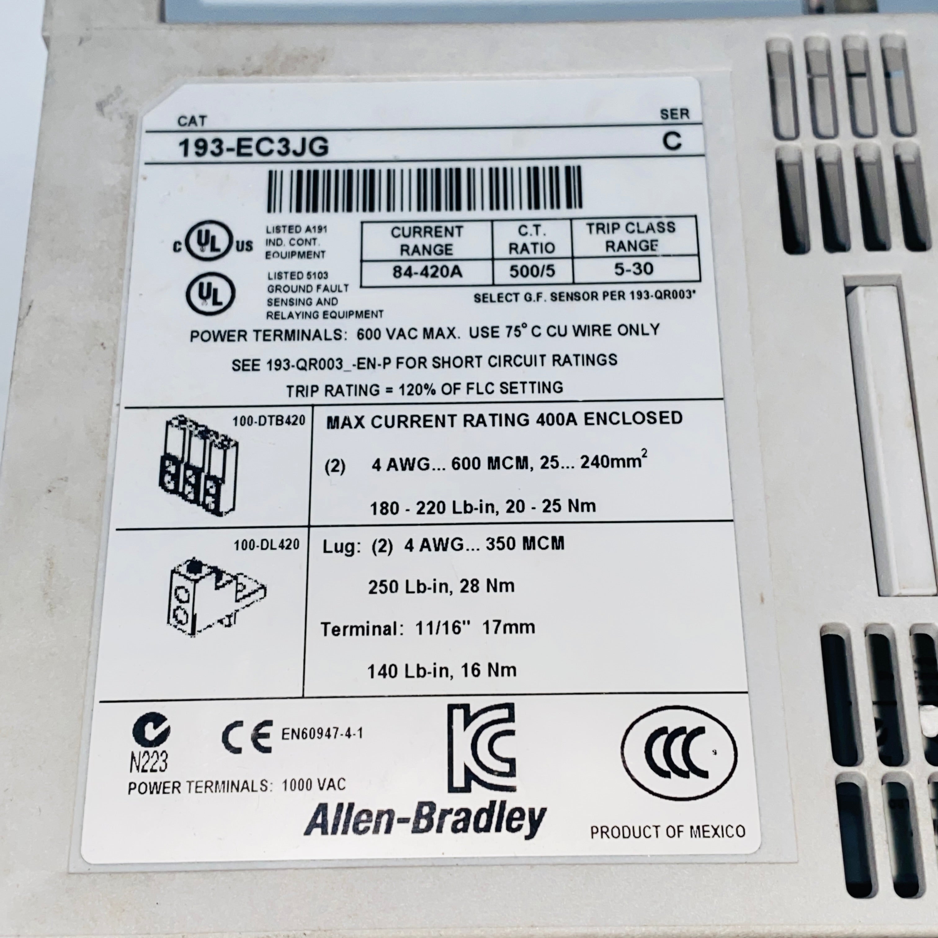 Allen-bradley 193-EC3JG Overload Relay - Rockss Automation