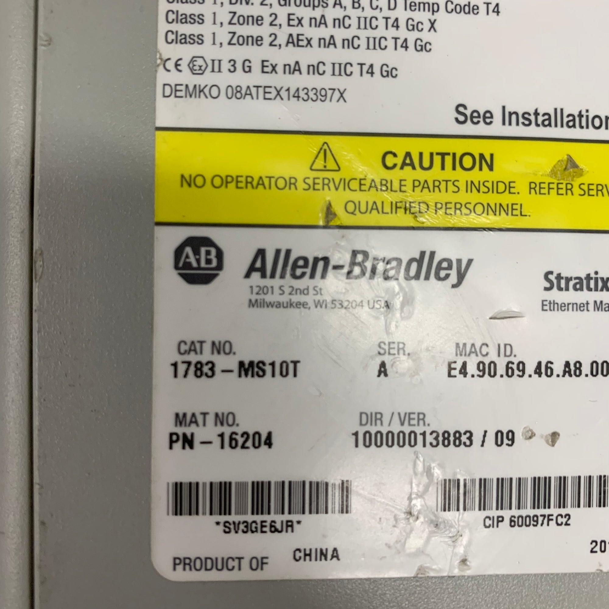 ALLEN BRADLEY 1783-MS10T STRATIX 8000 乙太網路管理型交換機