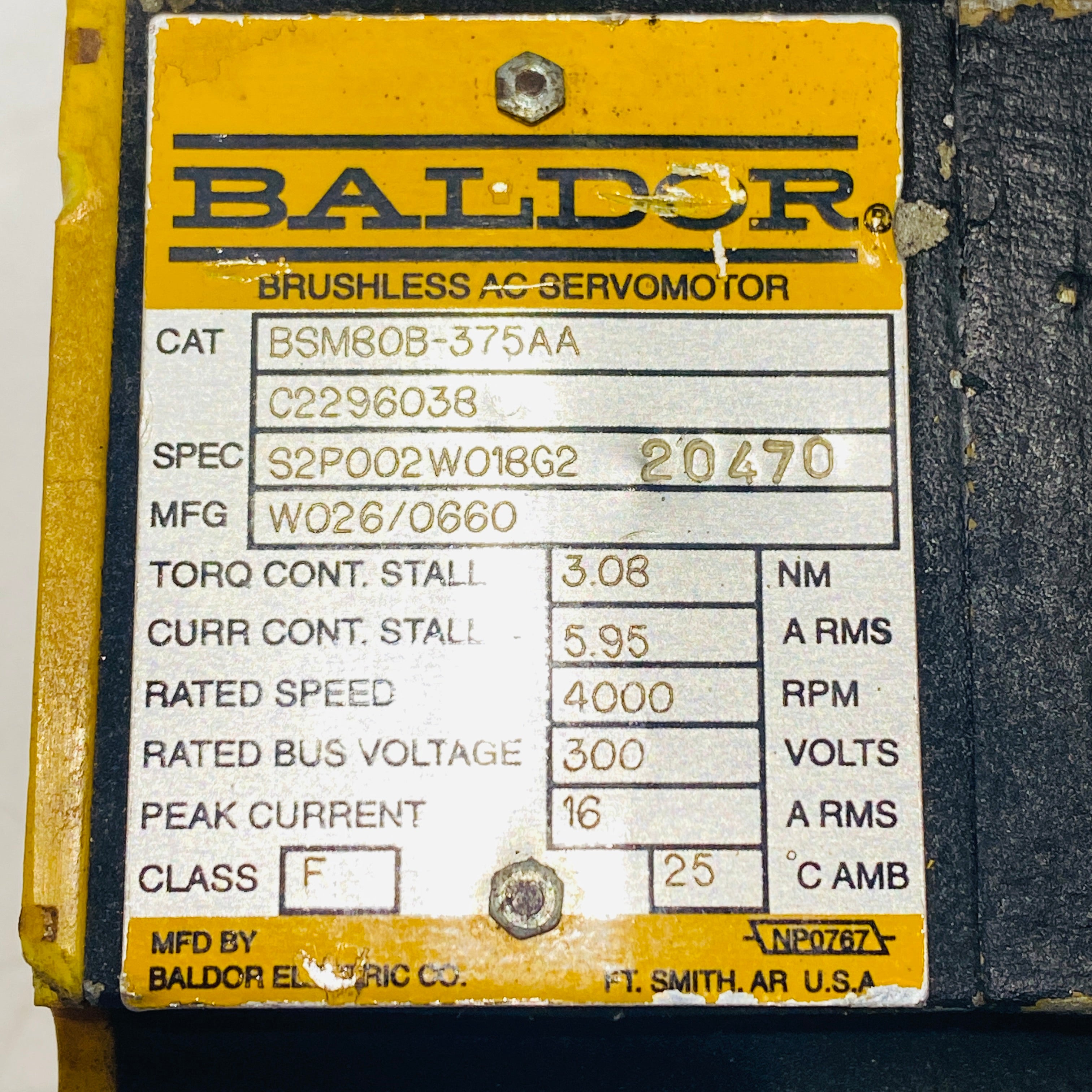 Baldor BSM80B-375AA AC Servo Motor