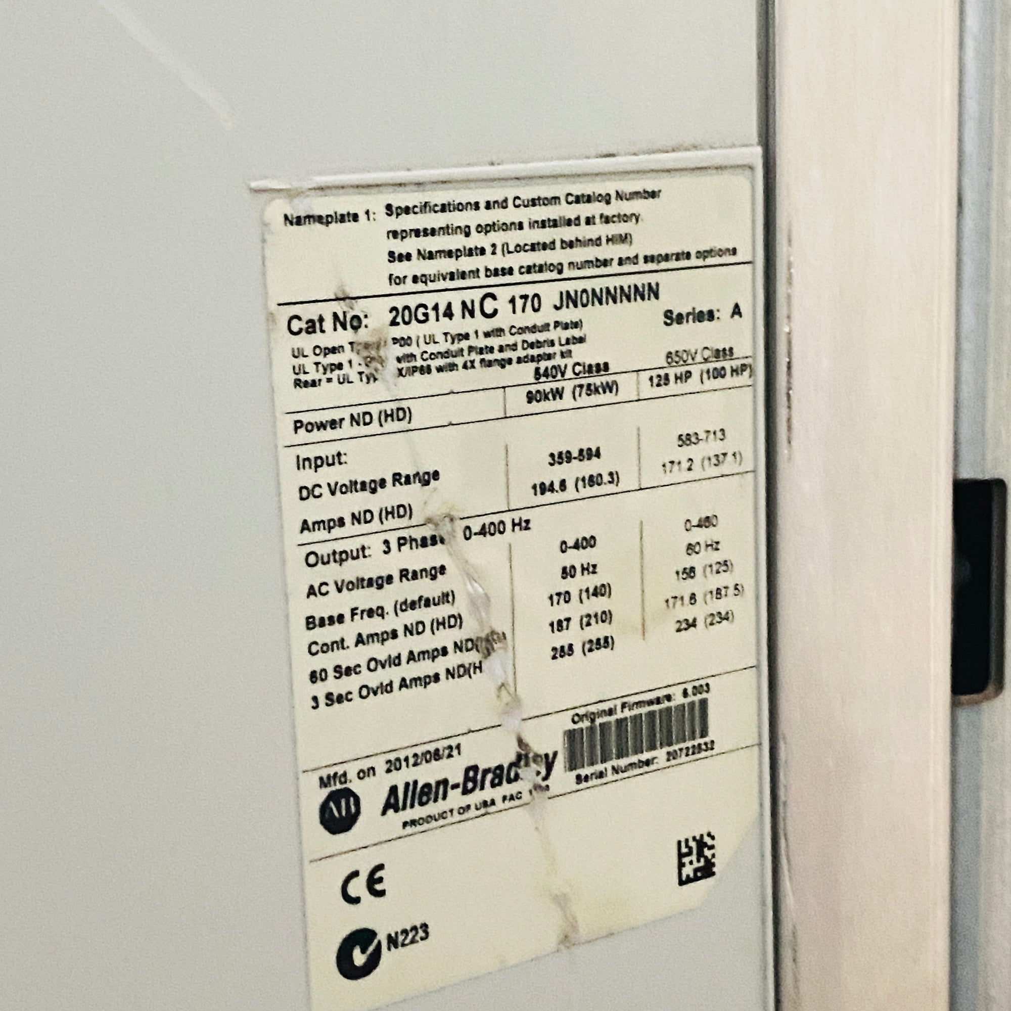 Allen Bradley 20G14NC170JN0NNNNN Powerflex 755 交流變頻器