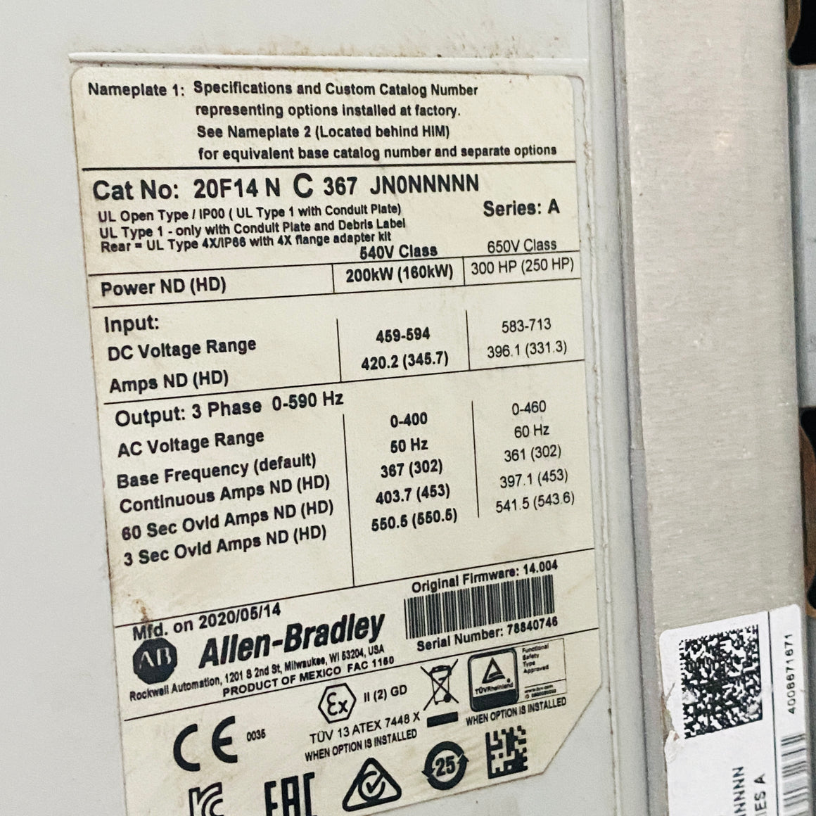 Allen-Bradley 20F14NC367JN0NNNNN Powerflex 753 AC Drive - Rockss Automation