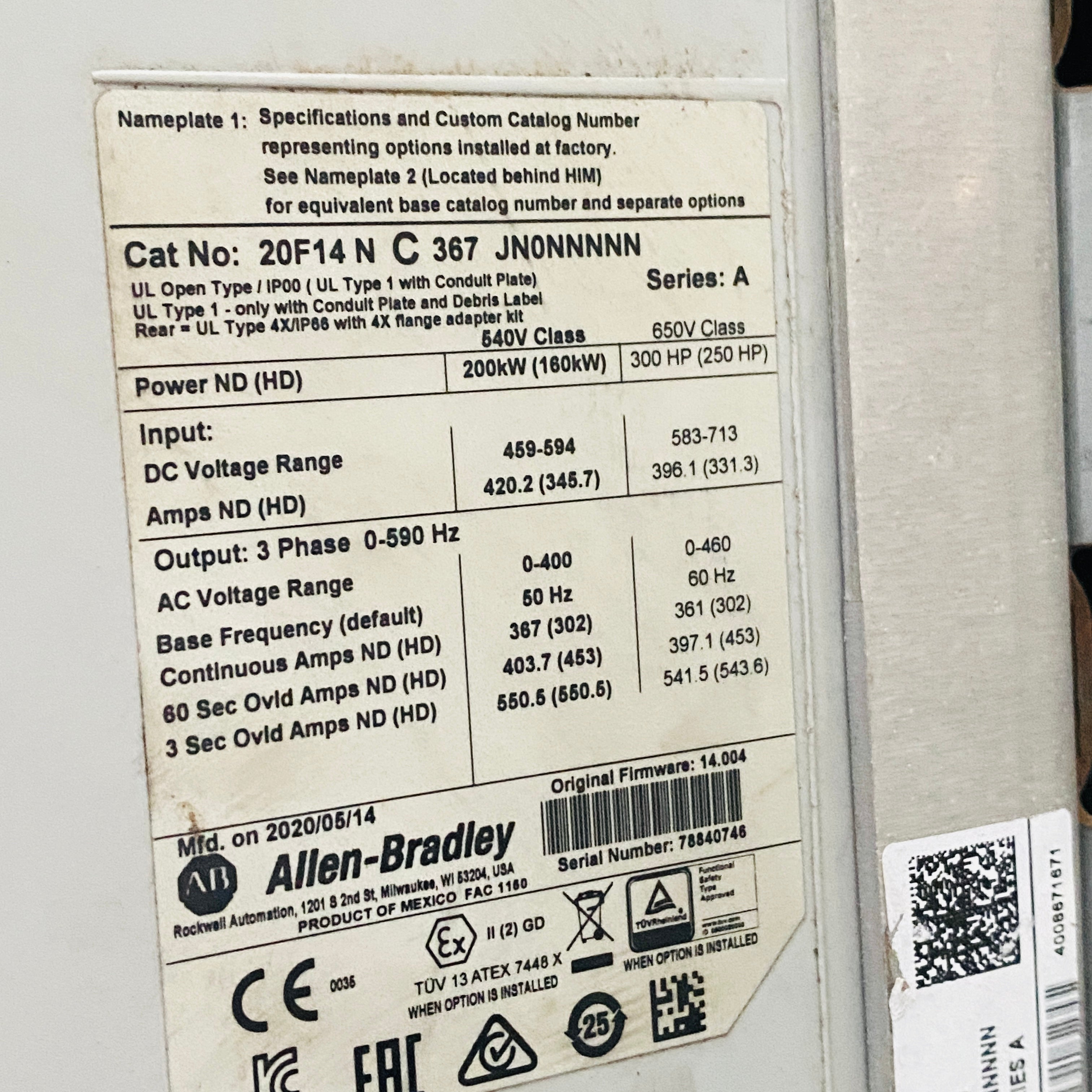 Allen-Bradley 20F14NC367JN0NNNNN Powerflex 753 AC Drive - Rockss Automation