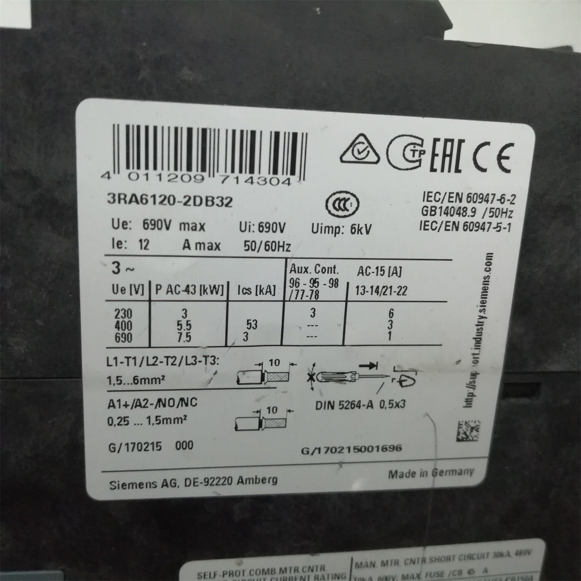 Siemens Direct Starter 3RA6120-2DB32 Kompaktabzweig/Direktstarter - Rockss Automation