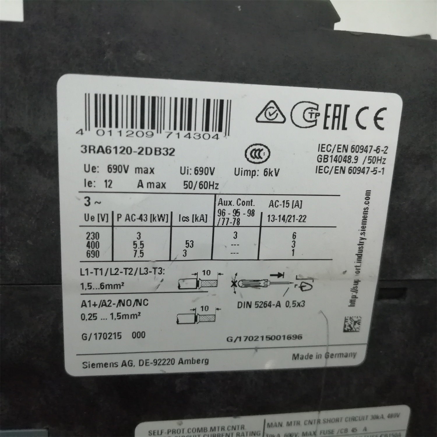 西門子直接啟動器 3RA6120-2DB32 Kompaktabzweig/Direktstarter
