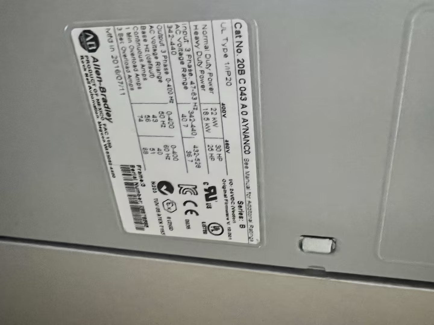 Allen Bradley 20BC043A0AYNANC0 PowerFlex 700交流驅動器