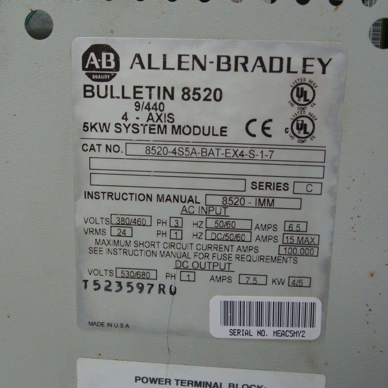 Allen Bradley 8520-4S5A-BAT-EX4-S-1-7 Bulletin 8520伺服控制器