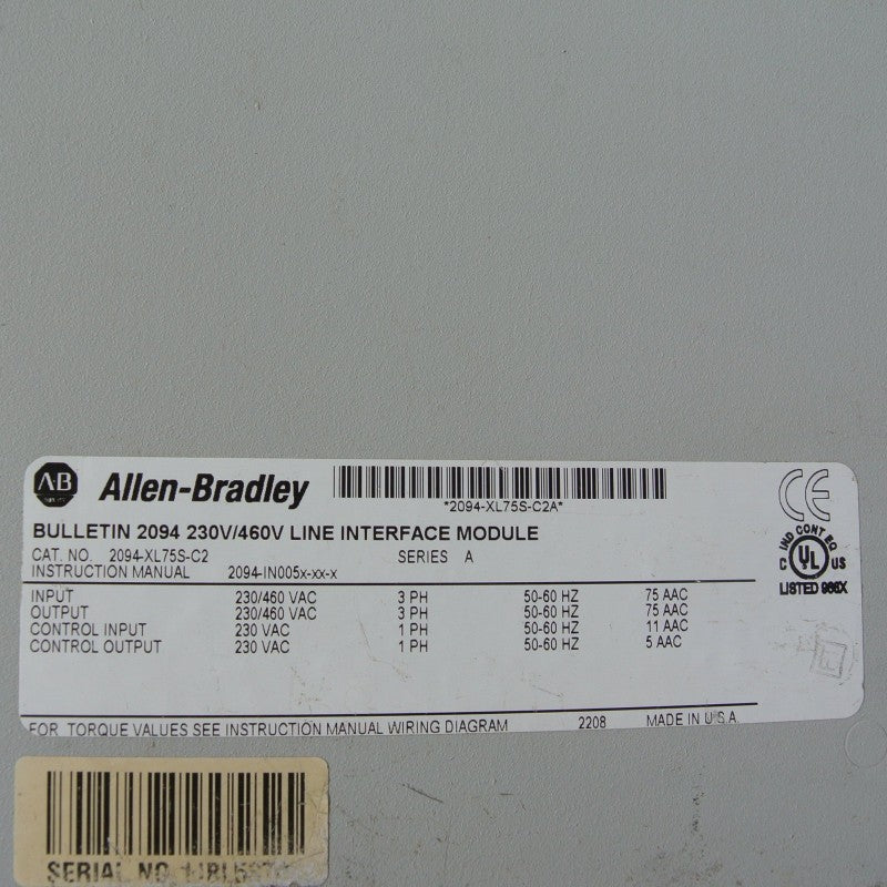 Allen Bradley 2094-XL75S-C2 Kinetix 6000 線路介面模組