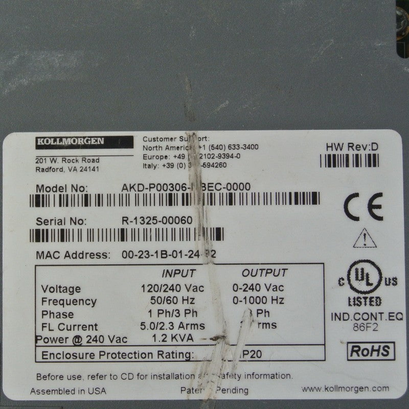 科爾摩根 AKD-P00306-NBEC-0000 伺服驅動器