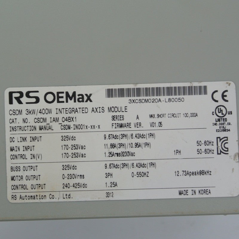 Allen Bradley CSDM-IAM-04BX1 CSDM 3kW/400W 整合式軸模組