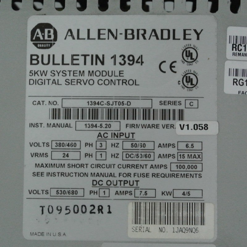 Allen Bradley 1394C-SJT05-D數位伺服控制器