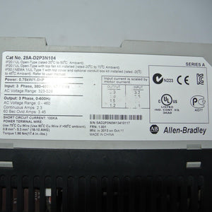 Allen Bradley 25A-D2P3N104 PowerFlex 523 Inverter 750W