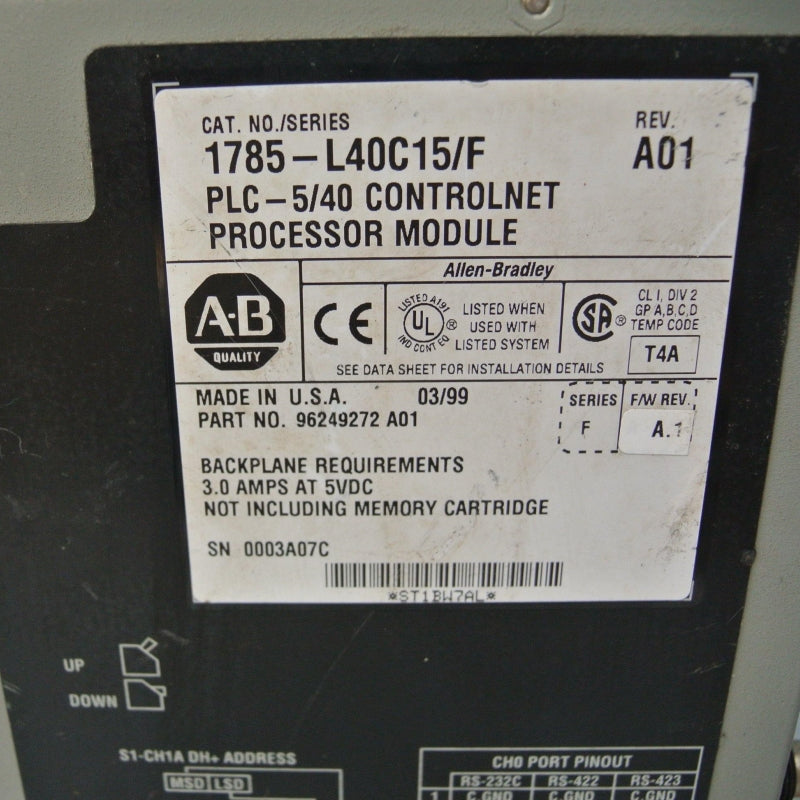 Allen Bradley 1785-L40C15 Controlnet 處理器模組 SER F