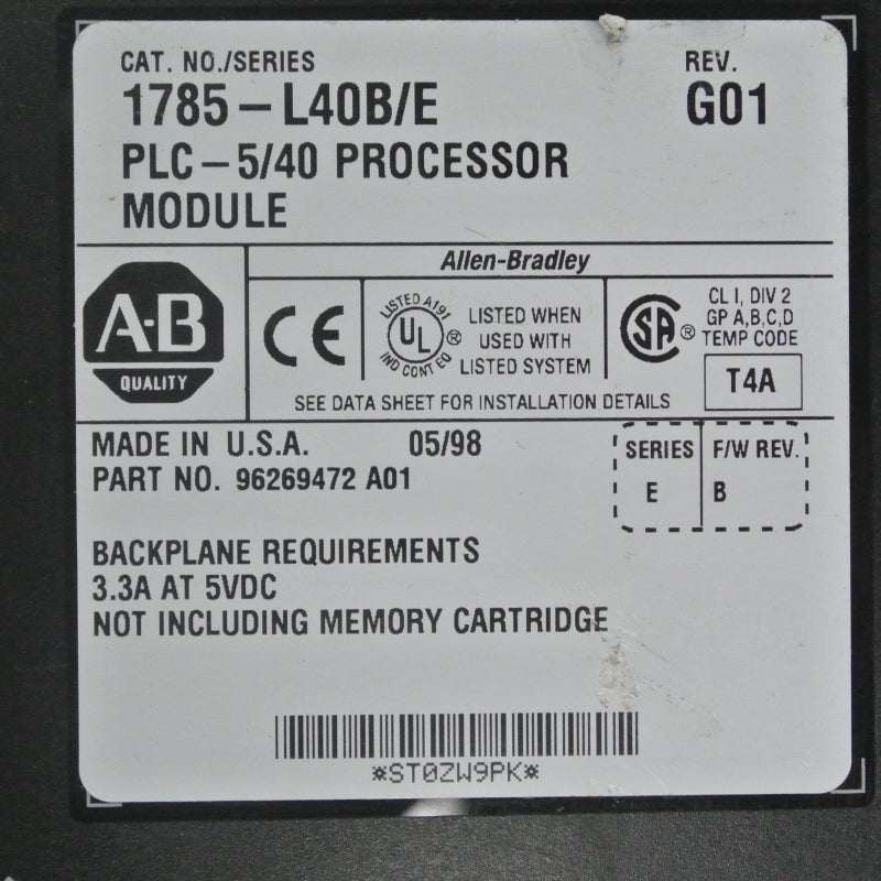Allen Bradley 1785-L40B PLC 5-40 處理器模組 SER。乙