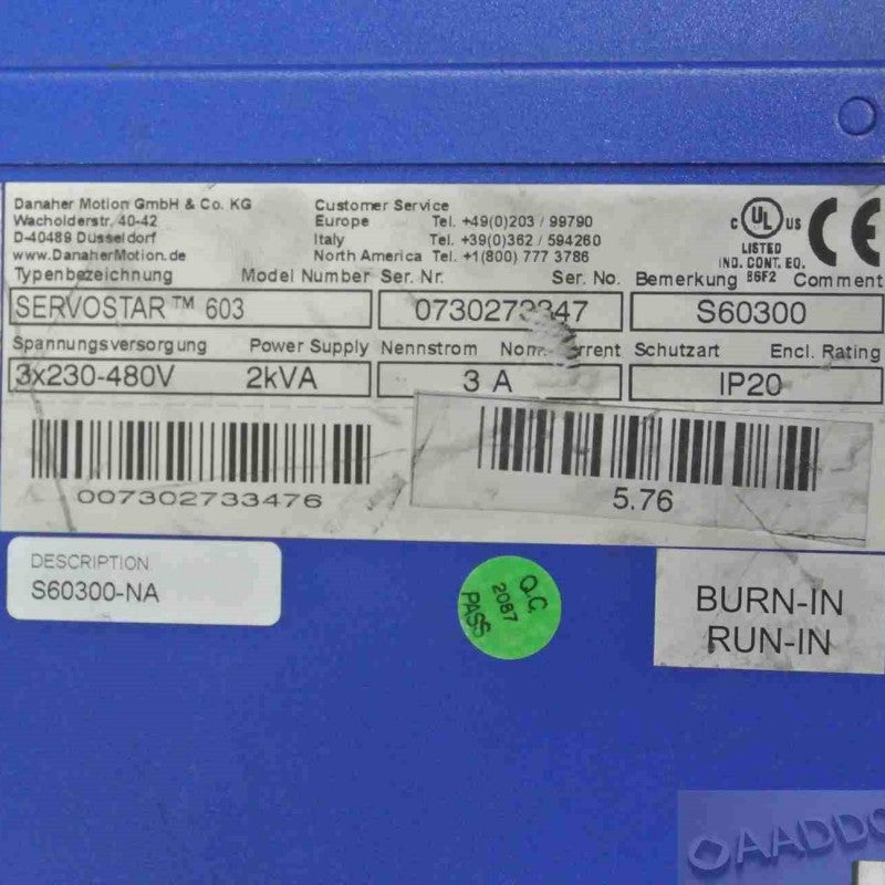 Kollmorgen SERVOSTAR S60300 伺服驅動器 230-480V