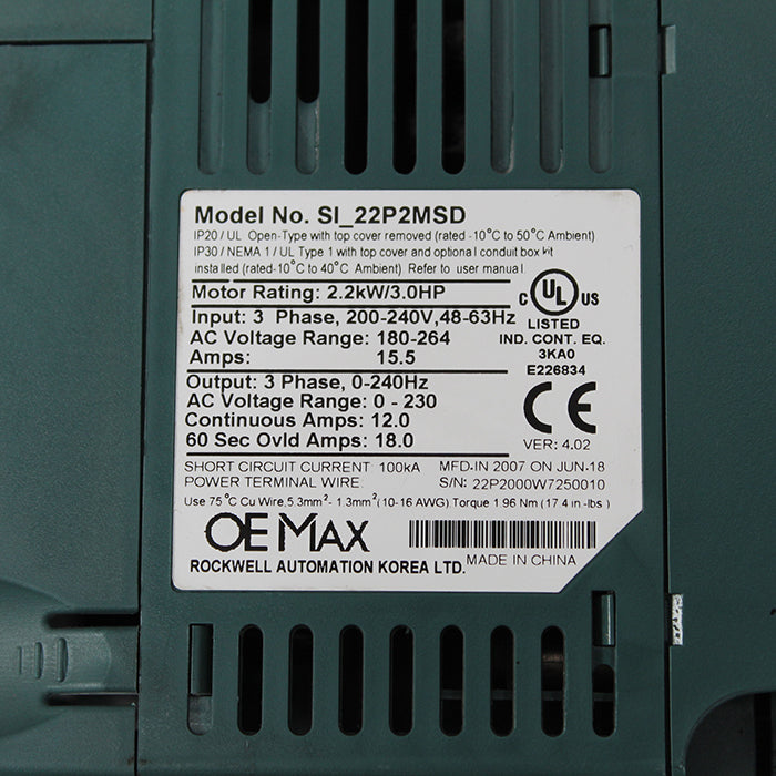 Allen Bradley SI_22P2MSD OEMax 逆變器