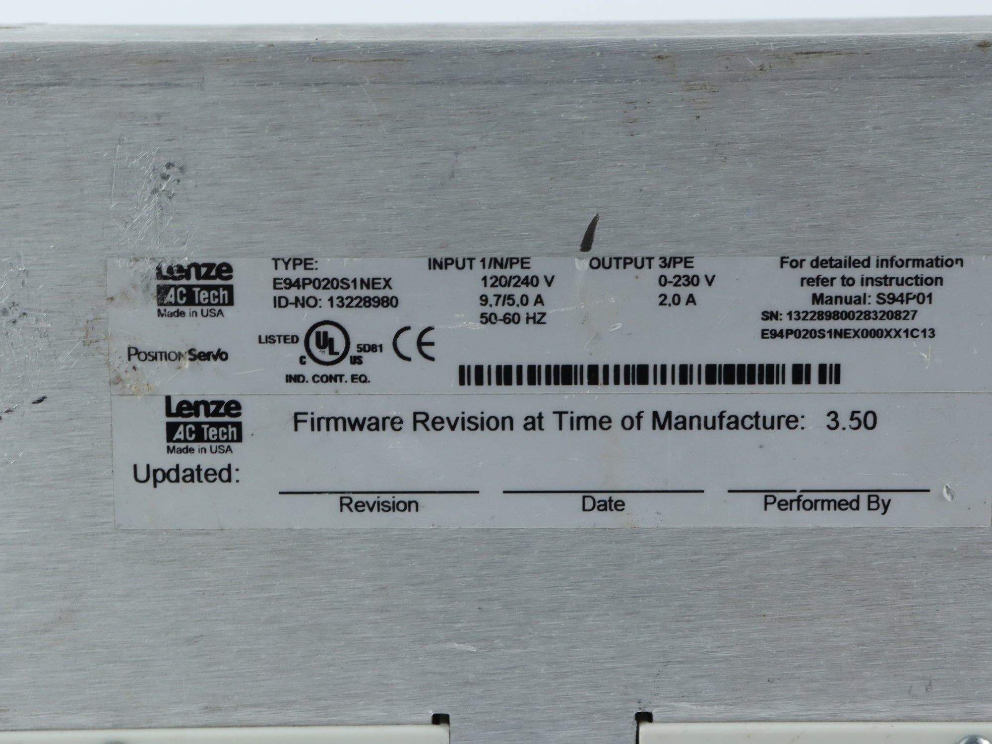 Lenze E94P020S1NEX控制器