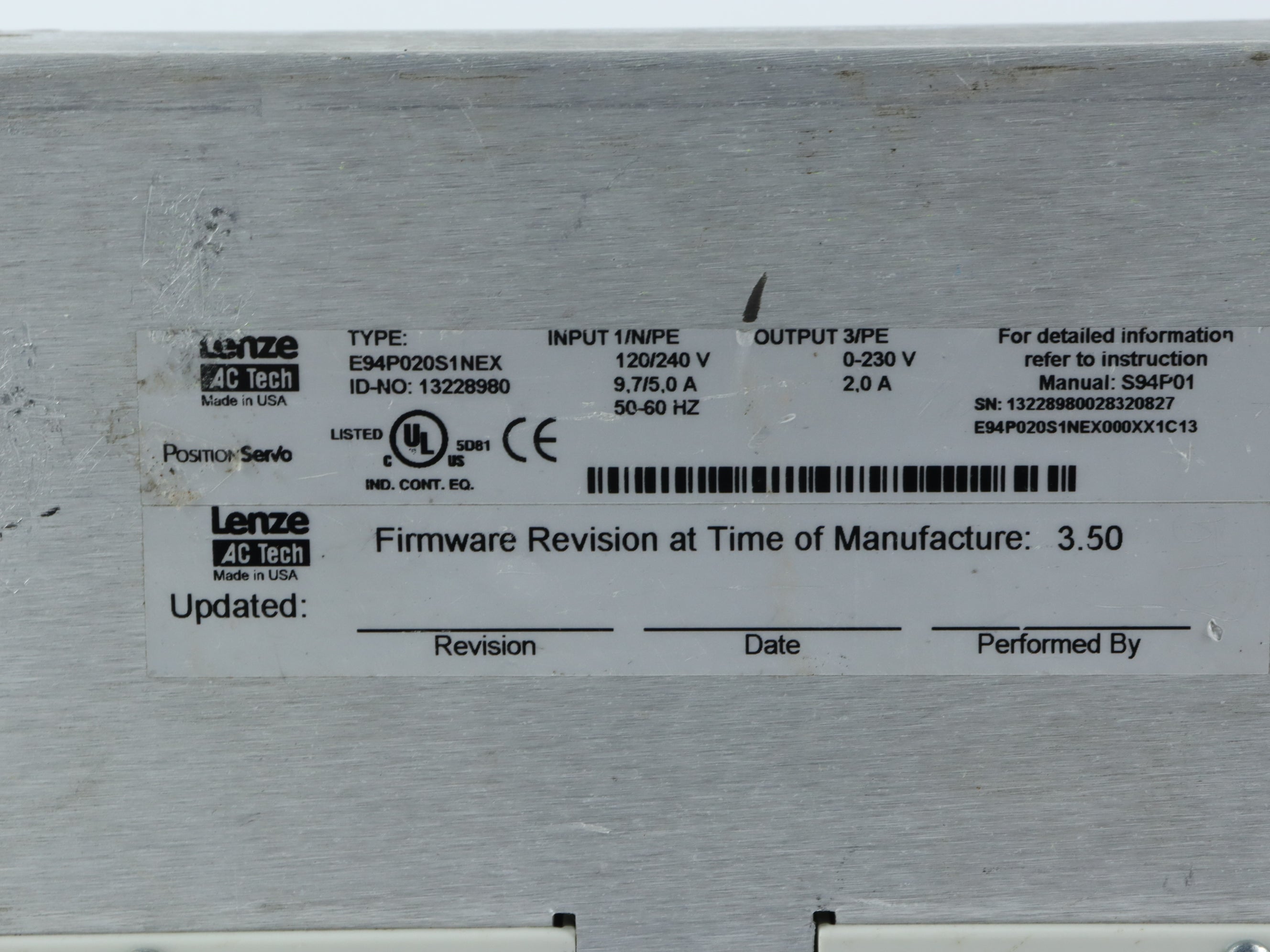 Lenze E94P020S1NEX Controller