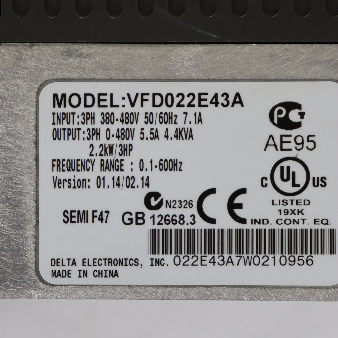 DELTA VFD022E43A 380V 2.2KW VFD-E Inverter - Rockss Automation