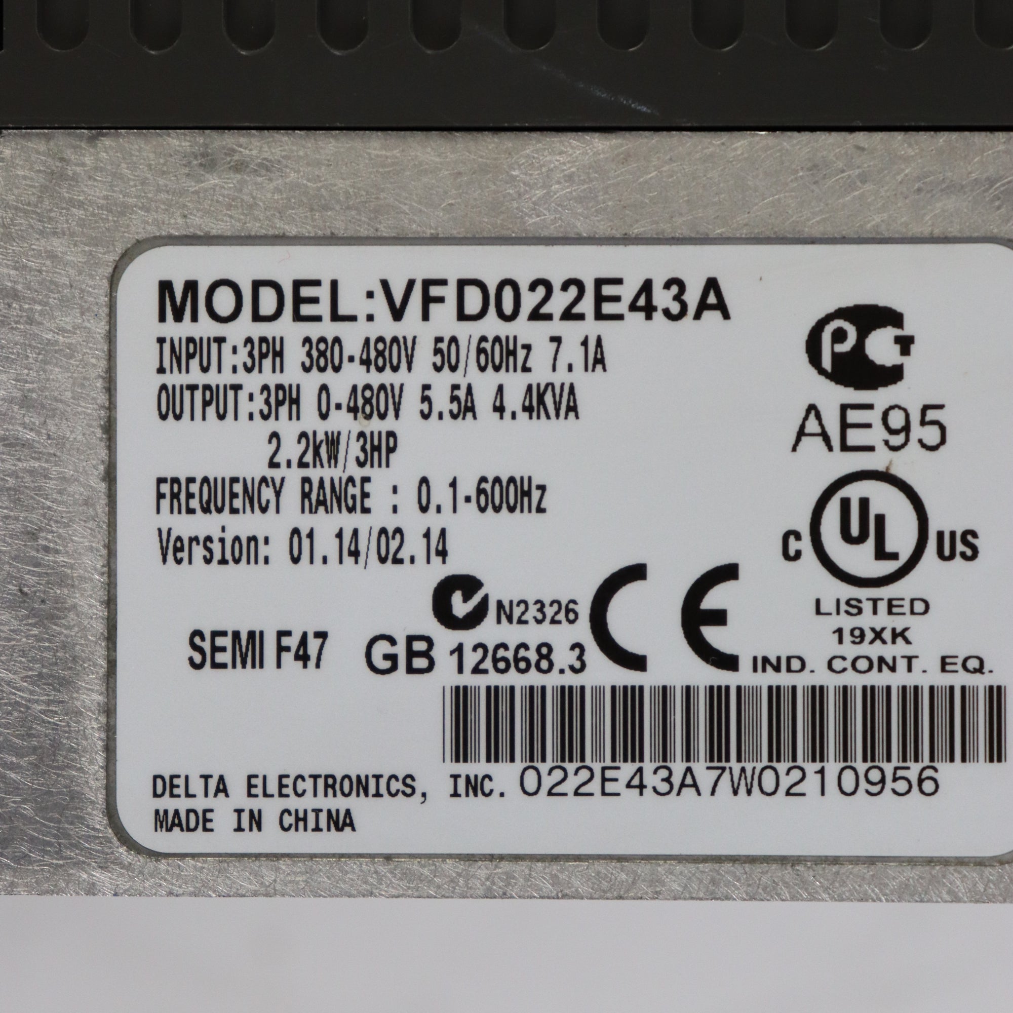 台達 VFD022E43A 380V 2.2KW VFD-E 變頻器