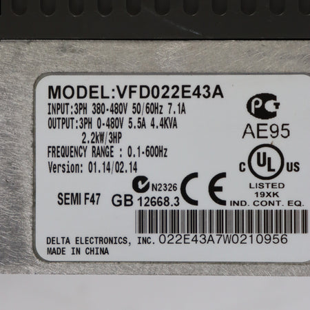 DELTA VFD022E43A 380V 2.2KW VFD-E Inverter - Rockss Automation